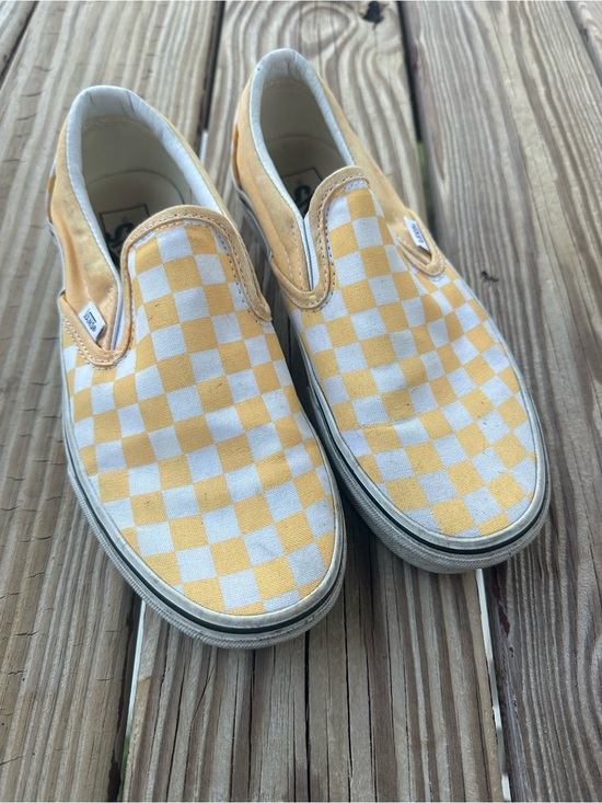 Vans Shoes - Vans Kids Checkerboard Slip-On Sneakers in Yellow and White